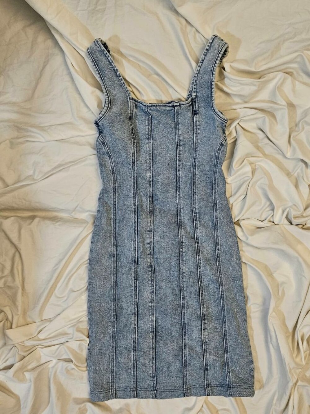Vintage Intempo Acid Wash Denim Panel Mini Dress - Size Medium